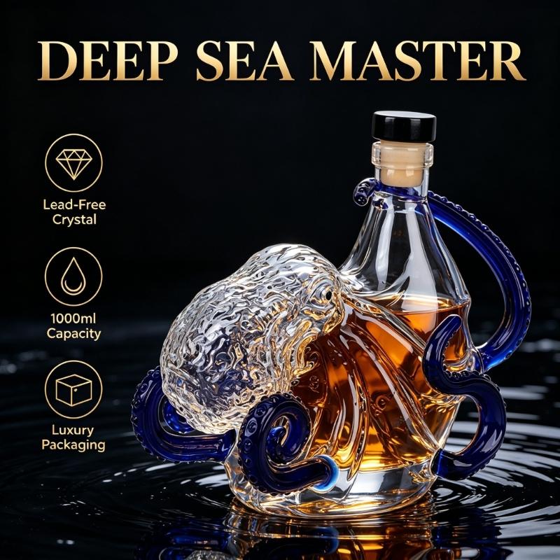 Exquisite Octopus Sculpted Glass Bottle For Liquid Dispensing And Artistic Display Transparent Color