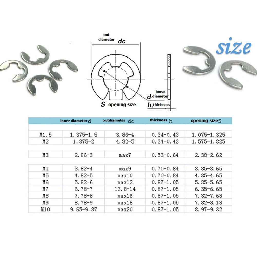 120pcs Snap Ring Kit 304 Stainless Steel E-clip Plastic Box Smooth