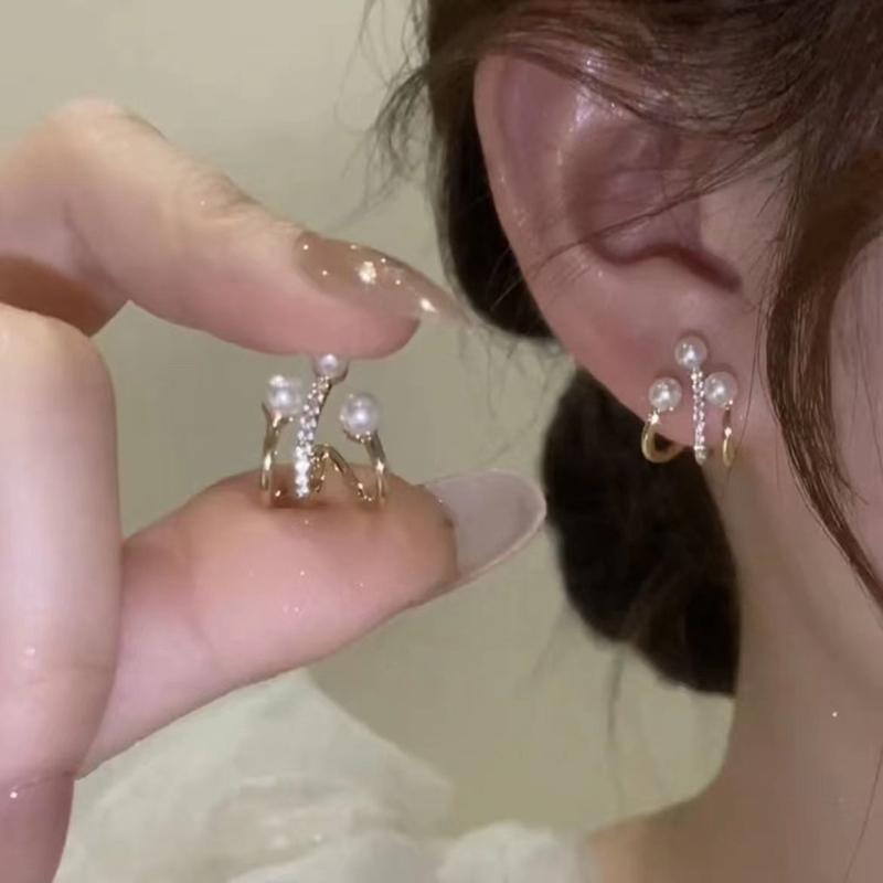 Korean Shiny Rhinestone Bowknot Stud Earring For Women Sweet Zircon Pearl Love Heart Geometrical Earring Girl Wedding Jewelry