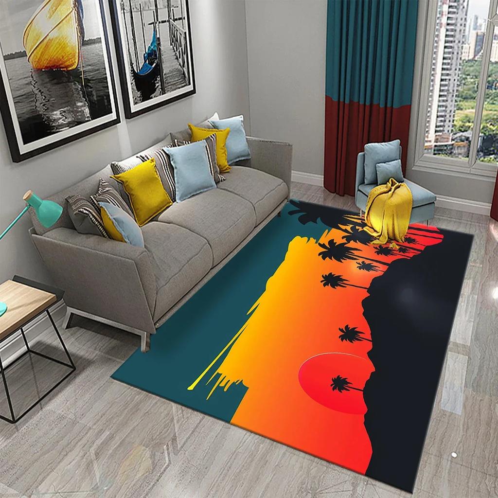Coconut Tree Carpet Sunset Tropical Scenery Sea Beach Landscape Kitchen Bathroom Non-Slip Doormat Living Room Bedroom Decor Rugs