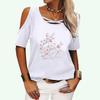 Women Short Sleeve Off Shoulder T-shirt Ladies Fashion Print Top Summer&fall Casual Round Neck Tee Shirt