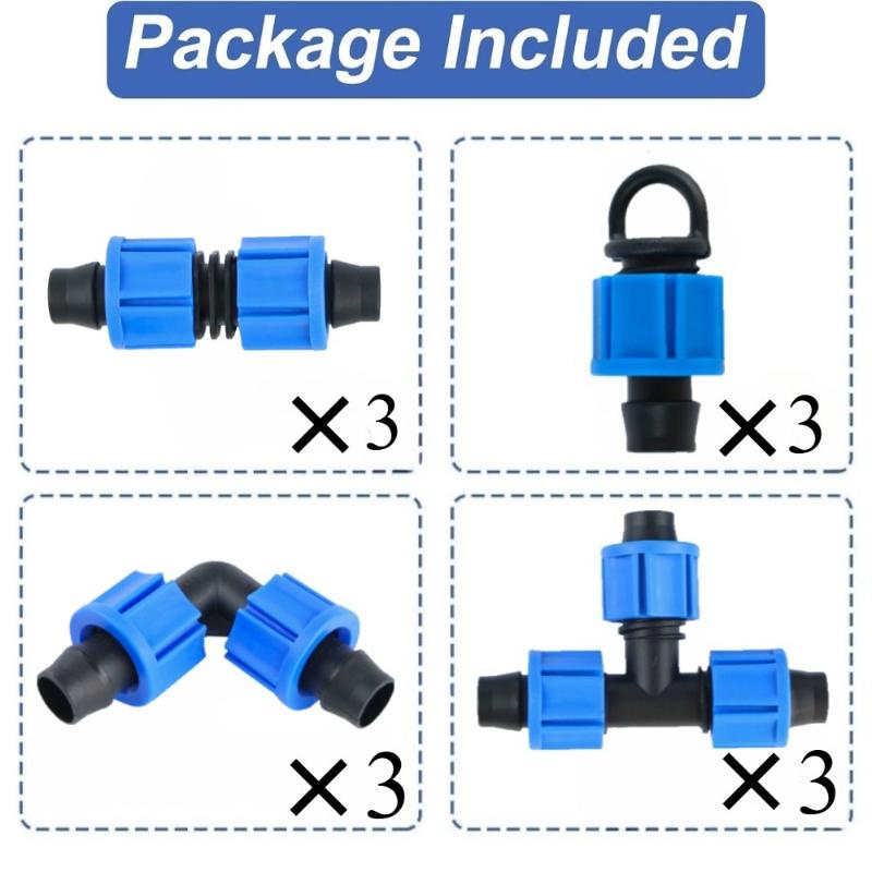 

12pcs PE Drip Irrigation Tubing Connector Kit Garden Hose End Caps Straight Elbow T-Shape Dual-Lock Connector Garden Accessories