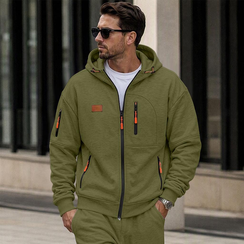 Men's Long Sleeve Lined Zip Up Hoodie with Multiple Pockets for Casual Everyday Wear