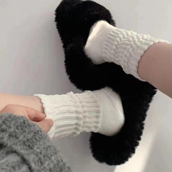 1 Pair Women Crew Socks Solid Color Ribbed Calf Scrunch Boot Socks Elastic Warm Socks Versatile Footwear Accessory