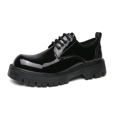 Fashion Black Official Oxford Shoes Men's Thick Soled Business Round Toe Leather Shoes with Lace Up Glossy Surface Brand Wedding Shoes