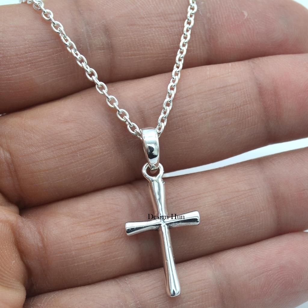 Sterling Silver Cross Necklace, Religious Jewelry Gift, Womens Christian Faith Medium Cross Pendant, Christmas Cross Gift,