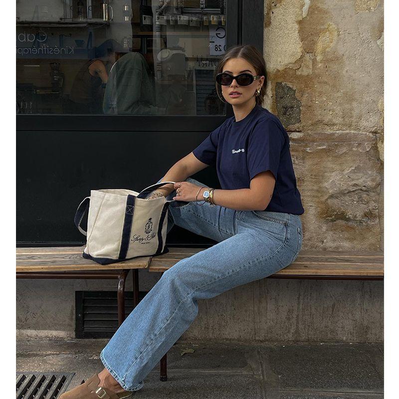 Self Love Club Niche Style American Retro Sports Style Loose Casual Pure Cotton Shoulder Short Sleeve T-shirt for Women
