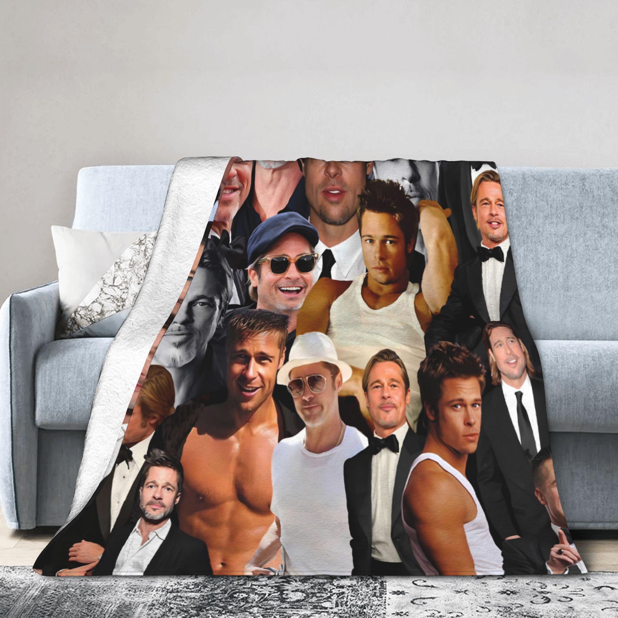 Jessica Chen Unisex B-Brad Pitts Photo Actor Blanket Super Warm Pattern Plush Throw Blanket For Couch Chair Decorative Flannel Bedspread Bed Cover