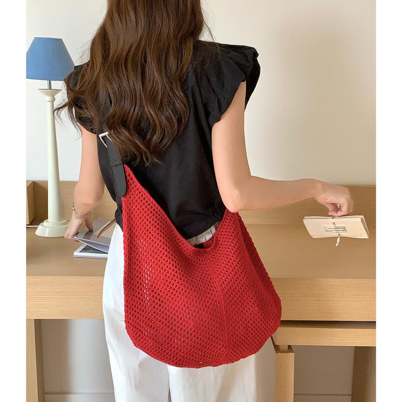 Borsa in Maglia Stile Coreano per Donna Borsa a Spalla Uncinetto Lavorazione a Rete Grande Capacità Borsa da Spiaggia Estiva Borsa a Mano Casual Quotidiana KTB