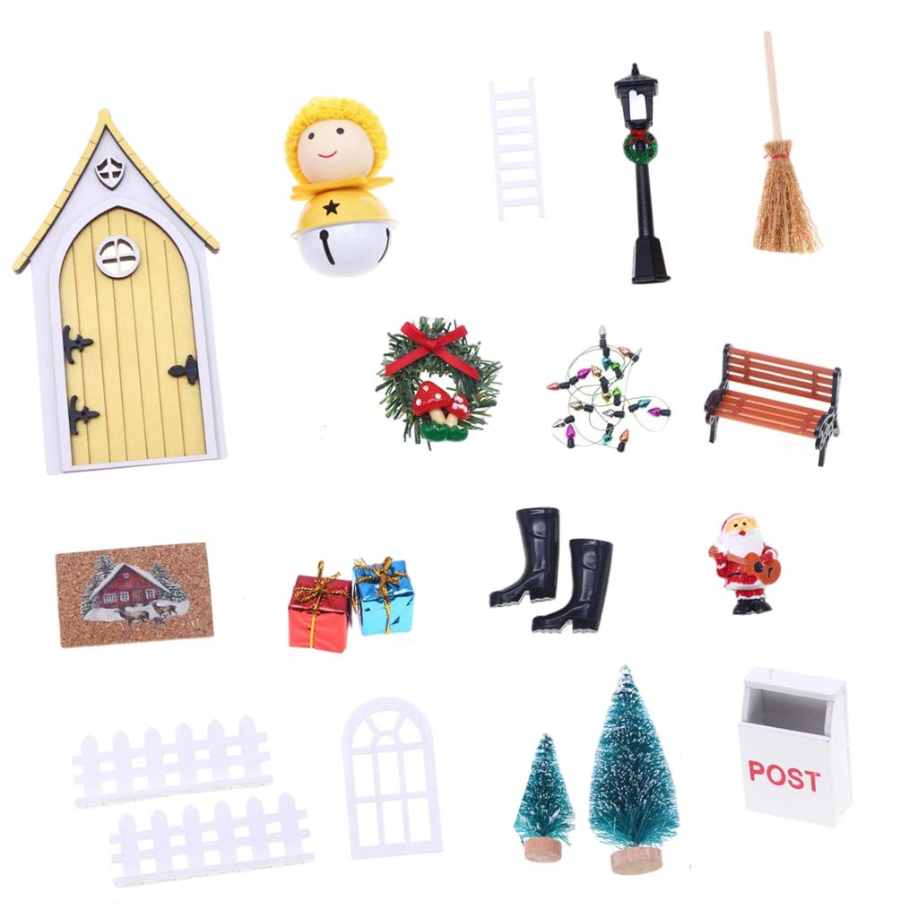 Miniature Elf Door Gnomes Set For Dollhouses Christmas Village Display Resin Craft Tabletop Decors