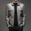 Men's leather jacket autumn casual coat new PU leather jacket velvet fashion lapel feeling men's top
