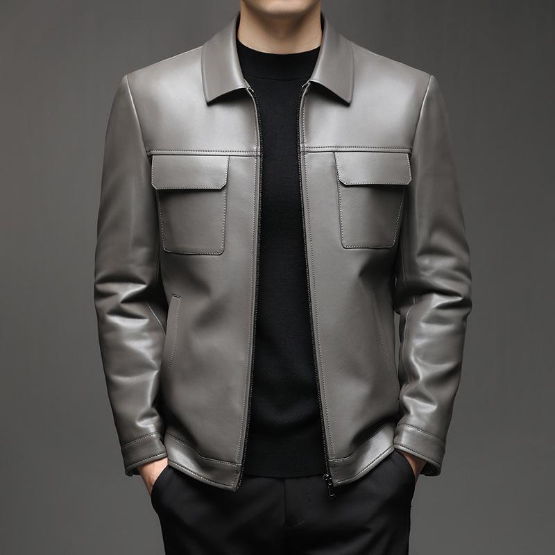 Men's leather jacket autumn casual coat new PU leather jacket velvet fashion lapel feeling men's top