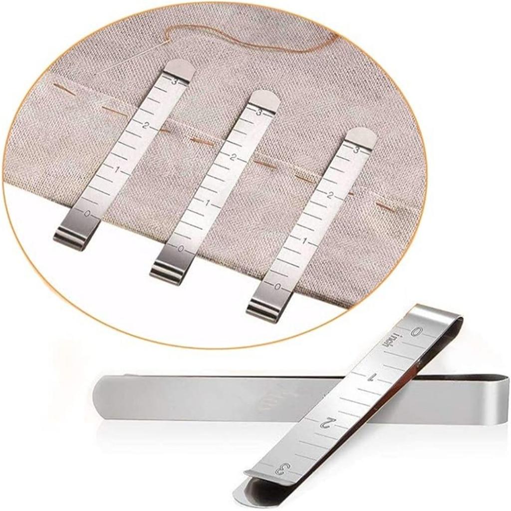 20Pcs Metal Fabric Sewing Clamp Stainless Steel Hemming Clips with 3Inch Measuring Ruler for Quilting Fabric Marking