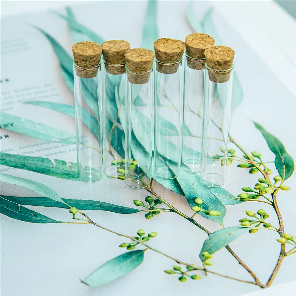 Diese Packung enthält 100 klare Glas-Reagenzgläser mit Korkstopfen, 4 ml Inhalt, Maße 12 x 60 mm.