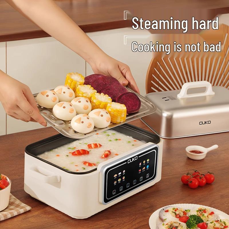 CUKO Intelligenter mehrschichtiger elektrischer Hot Pot und Dampfgarer: All-in-One Schmor-, Dampf-, Dreischicht-Haushaltsgerät.