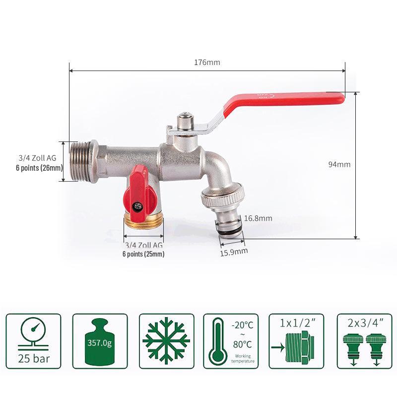 Outdoor Double-Control Brass Faucet for Kitchen and Garden