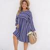 Spring Women's Plus Size Loose Long Sleeve Dress Striped Printed Temperament Dress