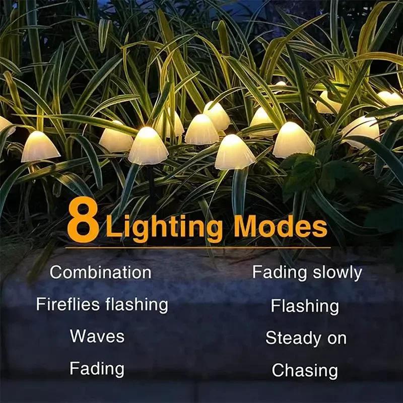Mushroom String Lights Solar Fairy Lawn Lamp Outdoor Landscape Camping Garden Party Terrace Decoration Lights