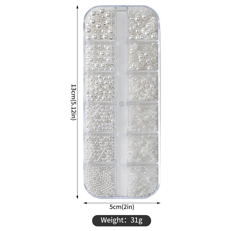 12Grid Shiny Silver Half Round Metal Caviar Bead Nail Rivets Charms Flatback Pearl Balls Nail Art Studs Y2K Decora
