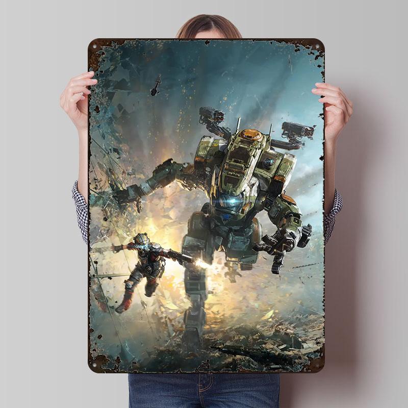 TitanFall Gaming Printed Poster Customized Wall Art Retro Vintage Metal Tin Signs for Home Living Room Decorations Desk Decor