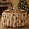 Wrinkle Resistant Polyester Table Cover Christmas Skirt, 70.9 29.5 Inch Round Cloth, Vintage Winter Snowy Reusable Tablecloth for Home Scene