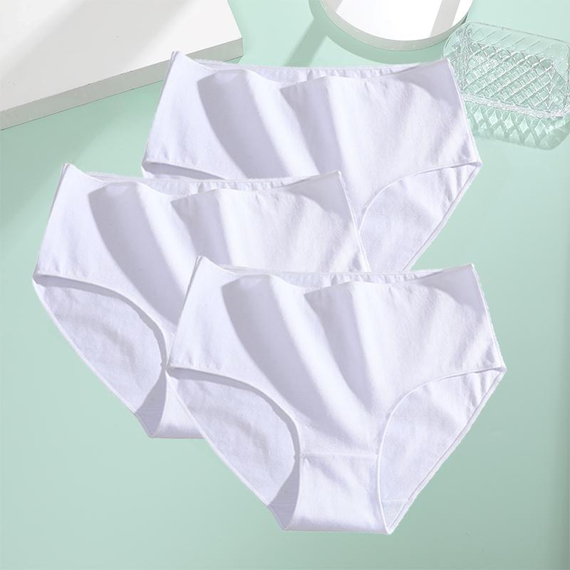FINETOO 3Pcs Cotton Panties Women High Waist Briefs Seamless Underwear Breathable Underpants Solid Color Panty S-2XL Intimates