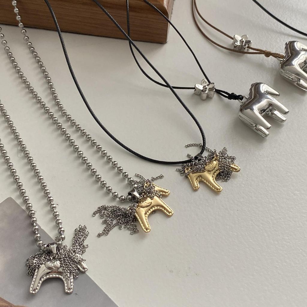 Korean Fashion Tassel Little Horse Necklace - Trendy Hip Hop Style Pendant Sweater Chain for Autumn and Winter.