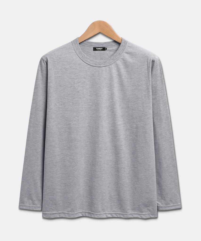 TOPBOY Basic Standard Fit 20-Count Plain Long Sleeve T-Shirt Gray