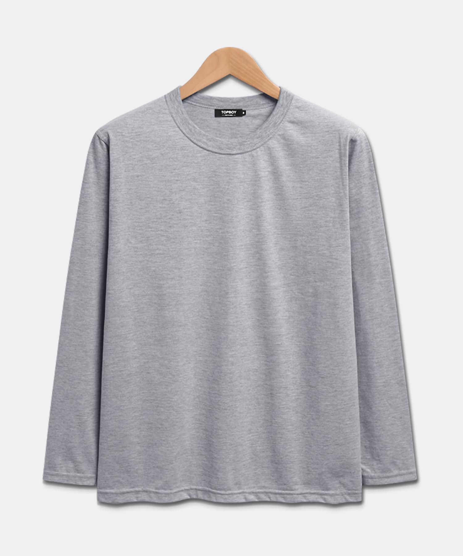 Top Boy Basic Standard Fit 20-Count Plain Long Sleeve T-Shirt Gray Gray/M