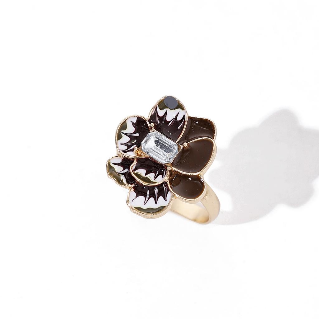 INS Style Oil Dropped Flower Rings, Fashion Versatile Minimalist Pearl Open Adjustable Hand Jewelry