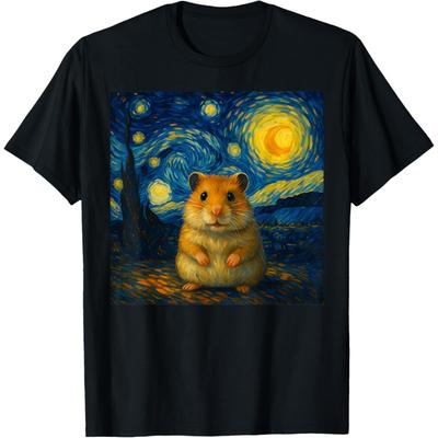 T-shirt Hamster Nuit Étoilée Art Van Gogh pour Hommes Femmes Enfants