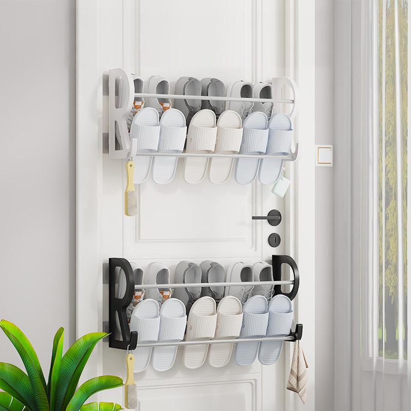1Pcs Wall Mounted Shoe Rack Simple Bathroom Slipper Rack Multi-Functional Nail Free Kitchen Rack Hole Free Door Back Rack