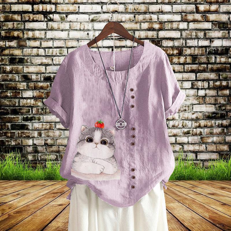 Women Summer Artsy Pure Color 100 Ramie V Neck Shirt 2 main image 1
