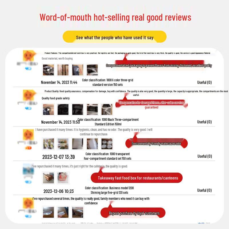 1000ml 4-Compartment Disposable Plastic Food Container