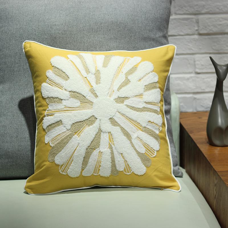 Embroidered Velvet Cushion Cover Nordic Yellow Cotton Soft Pillowcase American Style Room Sofa Pillowcase