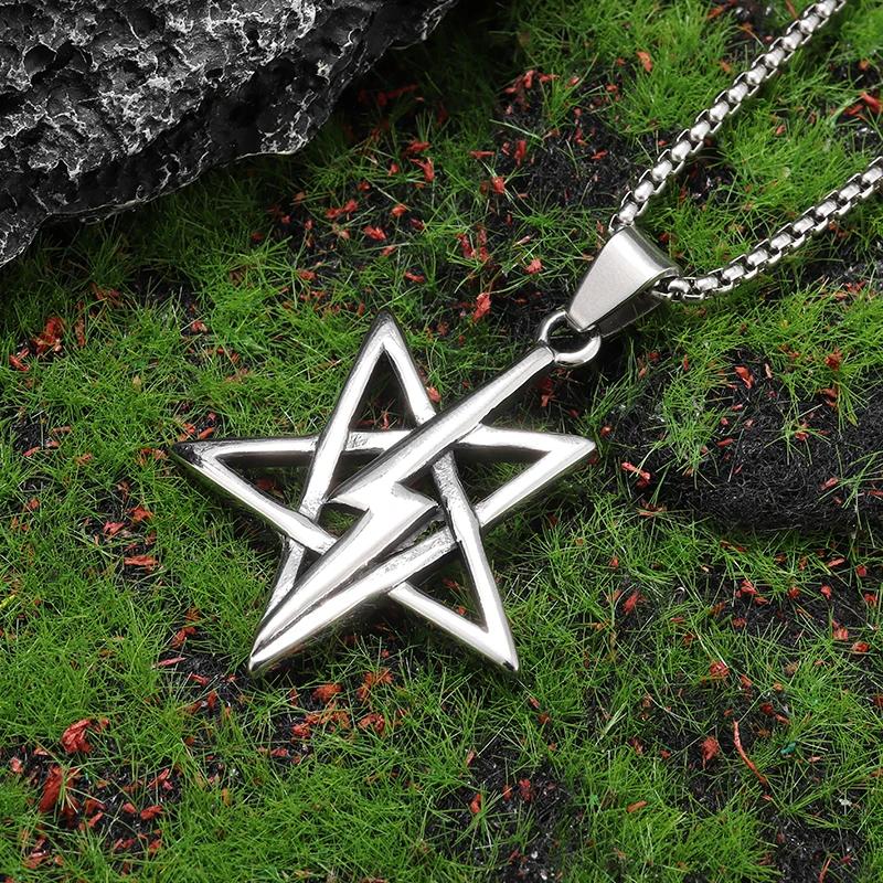 Tuiying-003 Jewelry & Bijouterie Women's Classic Anton Levy's Church Of Satan Necklace For Men Religious Amulet Symbol Jewelry Lightning Pentagram Pendant