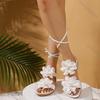 Comemore Summer New Flat Bottom Cross Strap Sandals for Women Large Size Bohemian Style Flowers Casual Beach Sandales Femmes