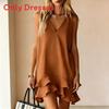 Casual Sleeveless V Neck Dress With Ruffle Hem For Summer Comfort