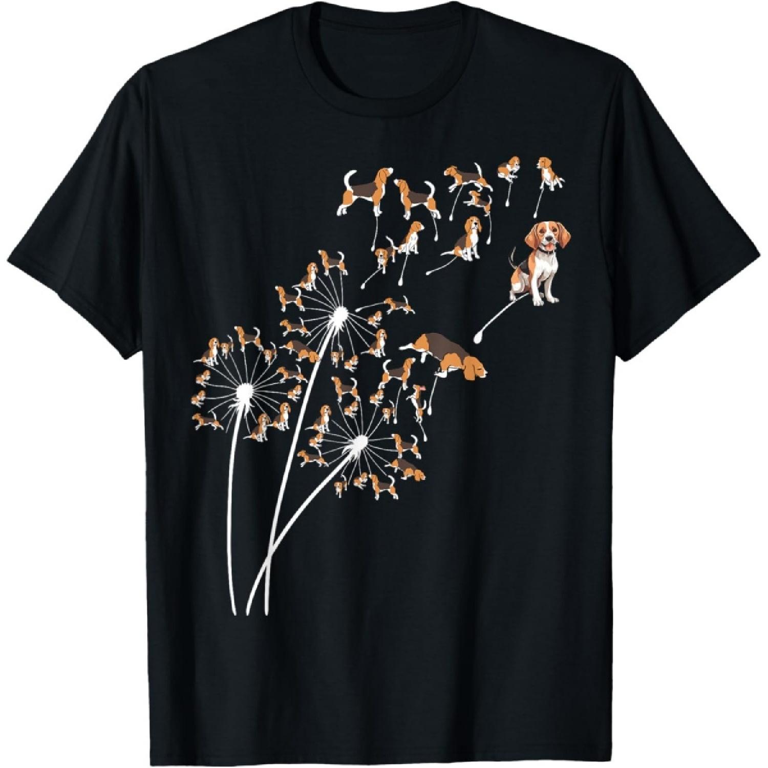 Футболка с изображением цветка одуванчика и бигля, Цветочное дерево с биглем S