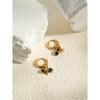 18K Gold Plated Stainless Steel Hoop Earrings for Women Natural Stone Pink Cute Charms Waterproof Jewelry