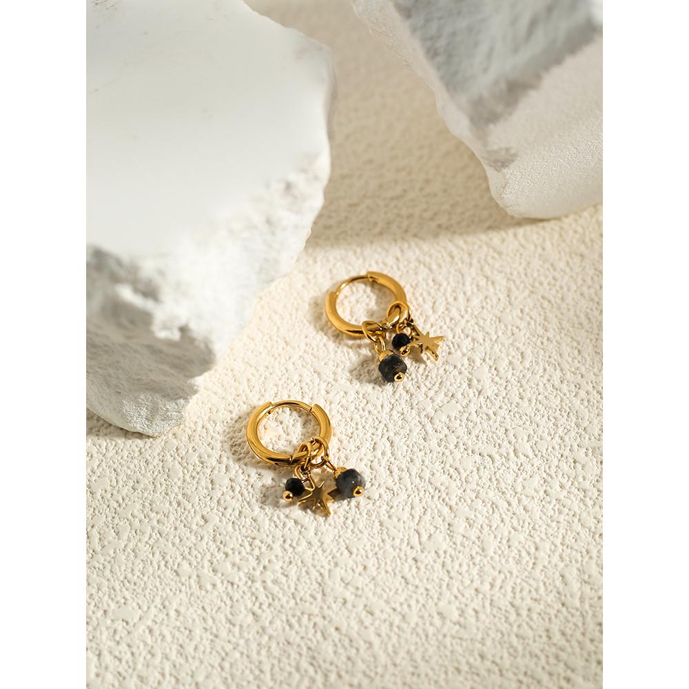 18K Gold Plated Stainless Steel Hoop Earrings for Women Natural Stone Pink Cute Charms Waterproof Jewelry