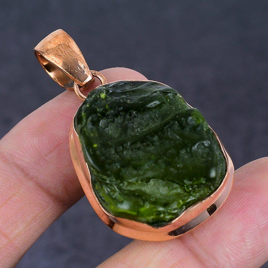 Moldavit Kvarc Kézzel Készített Réz Ékszer Medál 1,85" G1E40