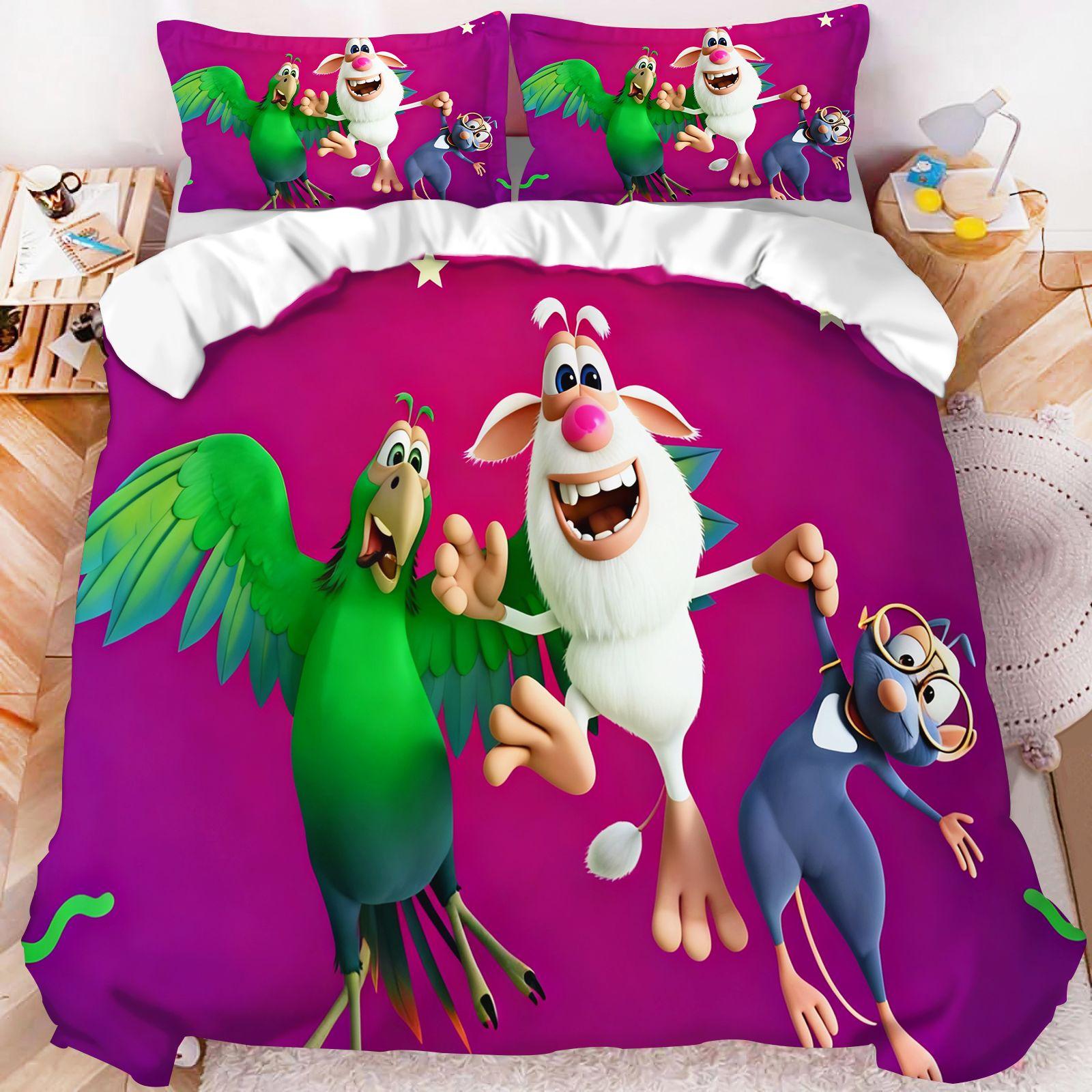 Ensemble de literie pour enfants dessin animé Booba Impression 3D Housse de couette Taie d'oreiller Linge de lit pour enfants Simple Double King Size Décoration de chambre à coucher à la maison 140X210CM