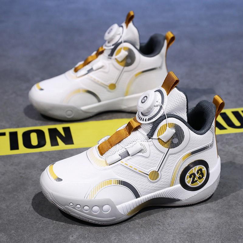 Kids Basketball Shoes With Rotating Button Lightweight Cushioned Sneakers School Outdoor Sports