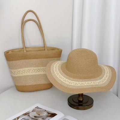 New Hat Bag Set Summer Travel Two-color Splicing Straw Hat Versatile Sunscreen Visor