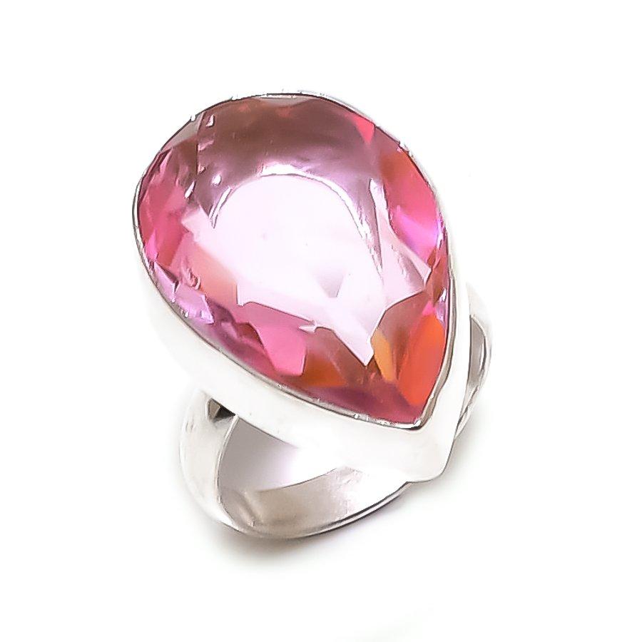 Pink Kunzite Gemstone Handmade 925 Sterling Silver Jewelry Ring Size 8 e7v64