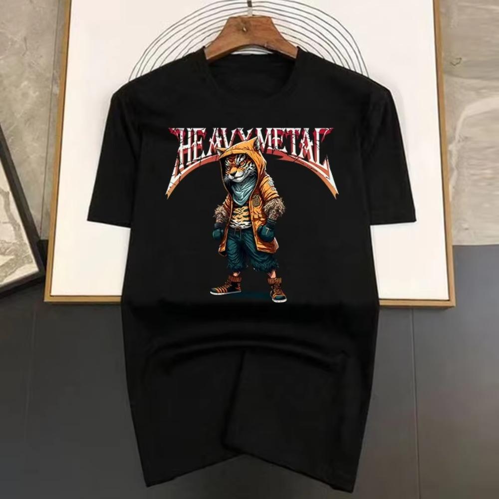 

ВИНТАЖНЫЙ ТЕКСТ Тигр Печать Мужские Футболки Корейская Мода Летняя Футболка Повседневная Одежда Harajuku Топы С Коротким Рукавом Футболки Мужские S