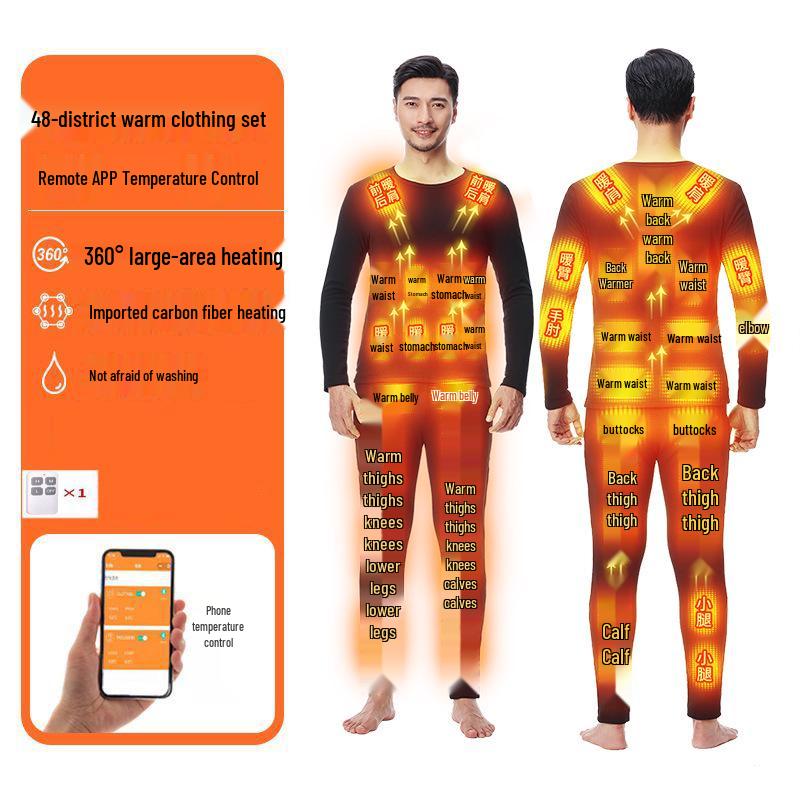 Electric Heated Thermal Underwear Set - Thick, Fleece-Lined Cold Protection for Middle-Aged and Elderly