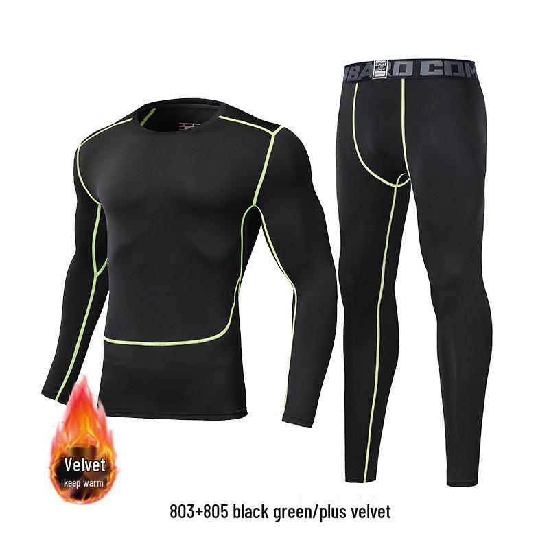 Men's Quick-Drying Elastic Compression Long Sleeve Fleece-Lined Fitness Suit