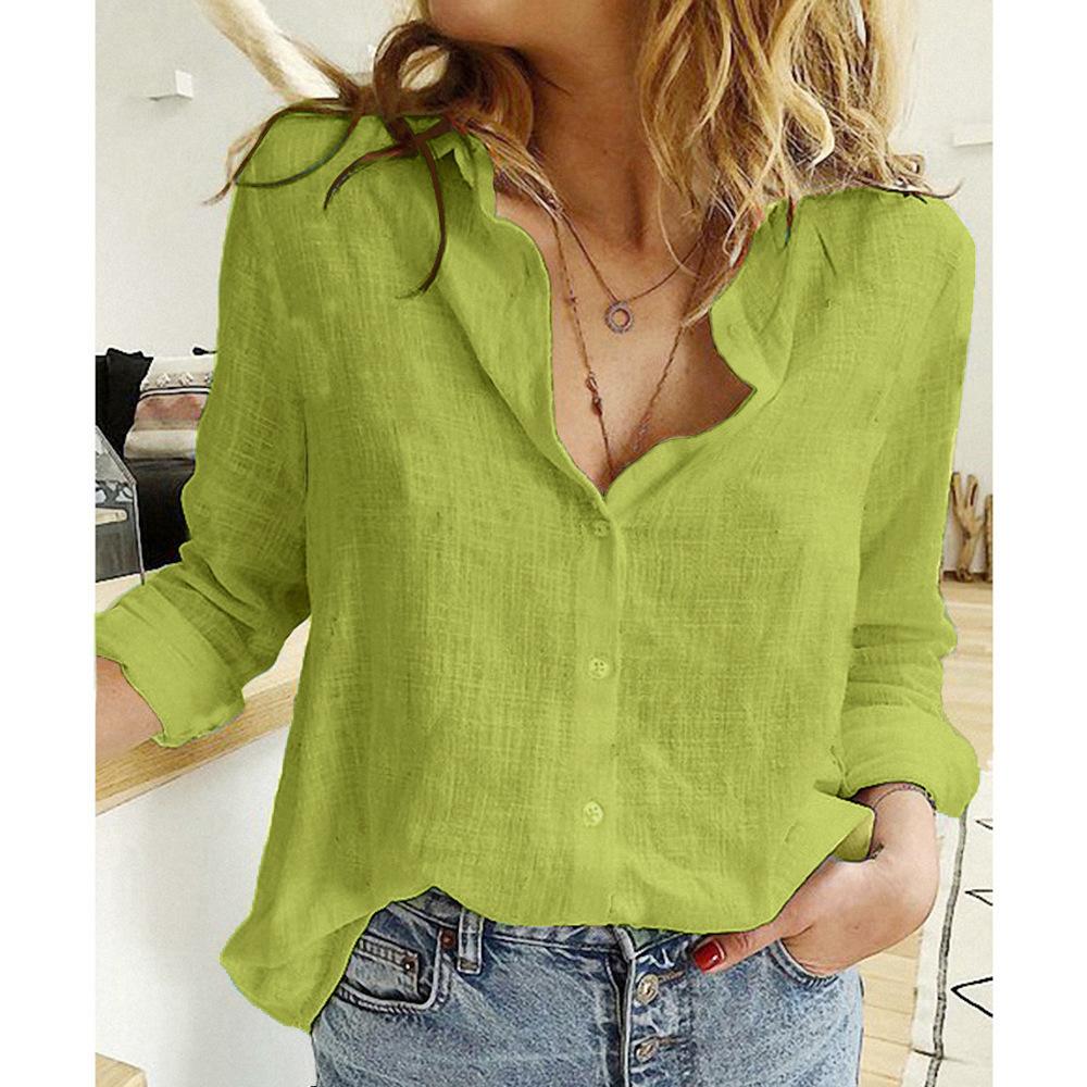 1116 Spring and Autumn Europe, America, Women's Casual Loose Long Sleeve Linen Shirt Large Size Women's Clothing Korean Style